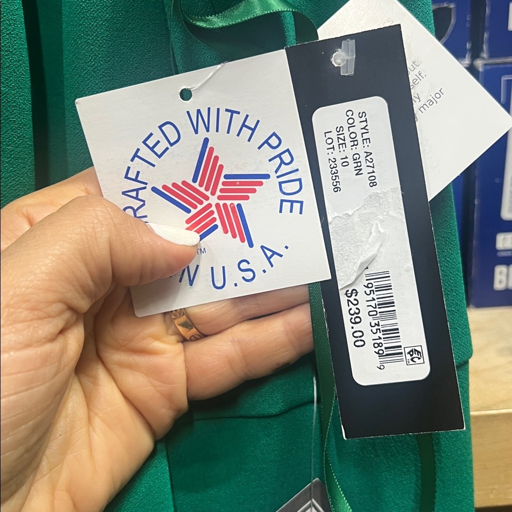 Adam Emerald Green High-Neck Ruffle High-Low Dress - Picture 6 of 6